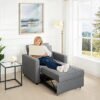 3 in 1 Convertible Chair Bed, Lounger Sleeper Chair Bed in Gray Linen Fabric